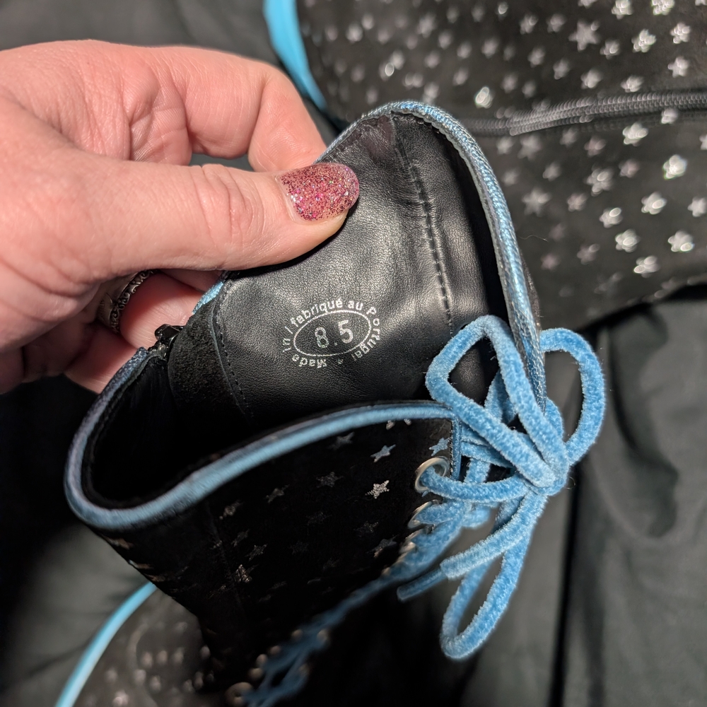 John Fluevog Mini Lover Limited Edition Black and Blue Star Lace-Up Boots - Picture 6 of 8
